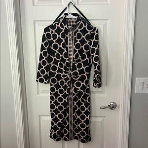 Chic Black and Cream Circle Pattern Dress